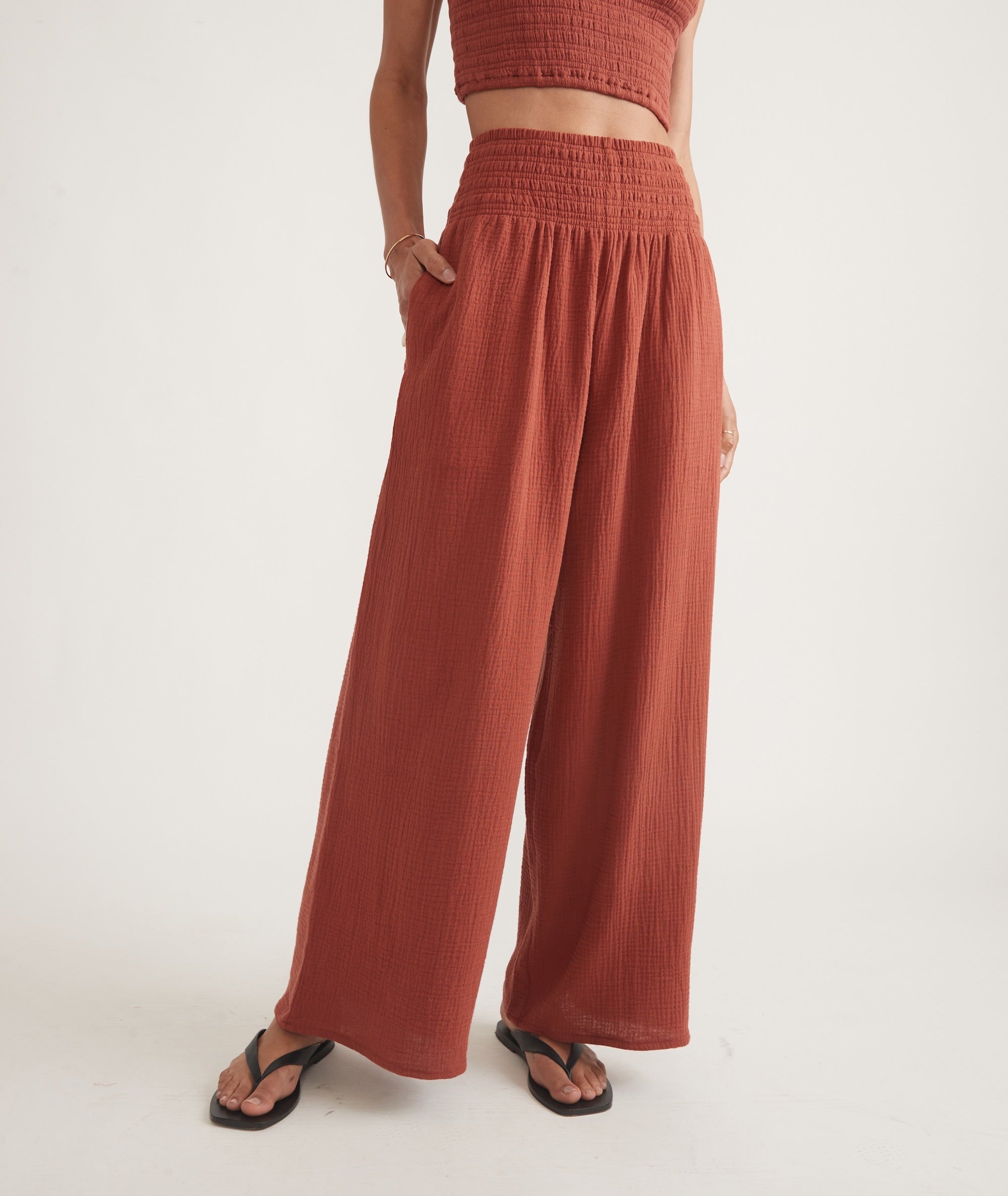 Rust-Colored Wide-Leg Palazzo Trousers - notariosoax