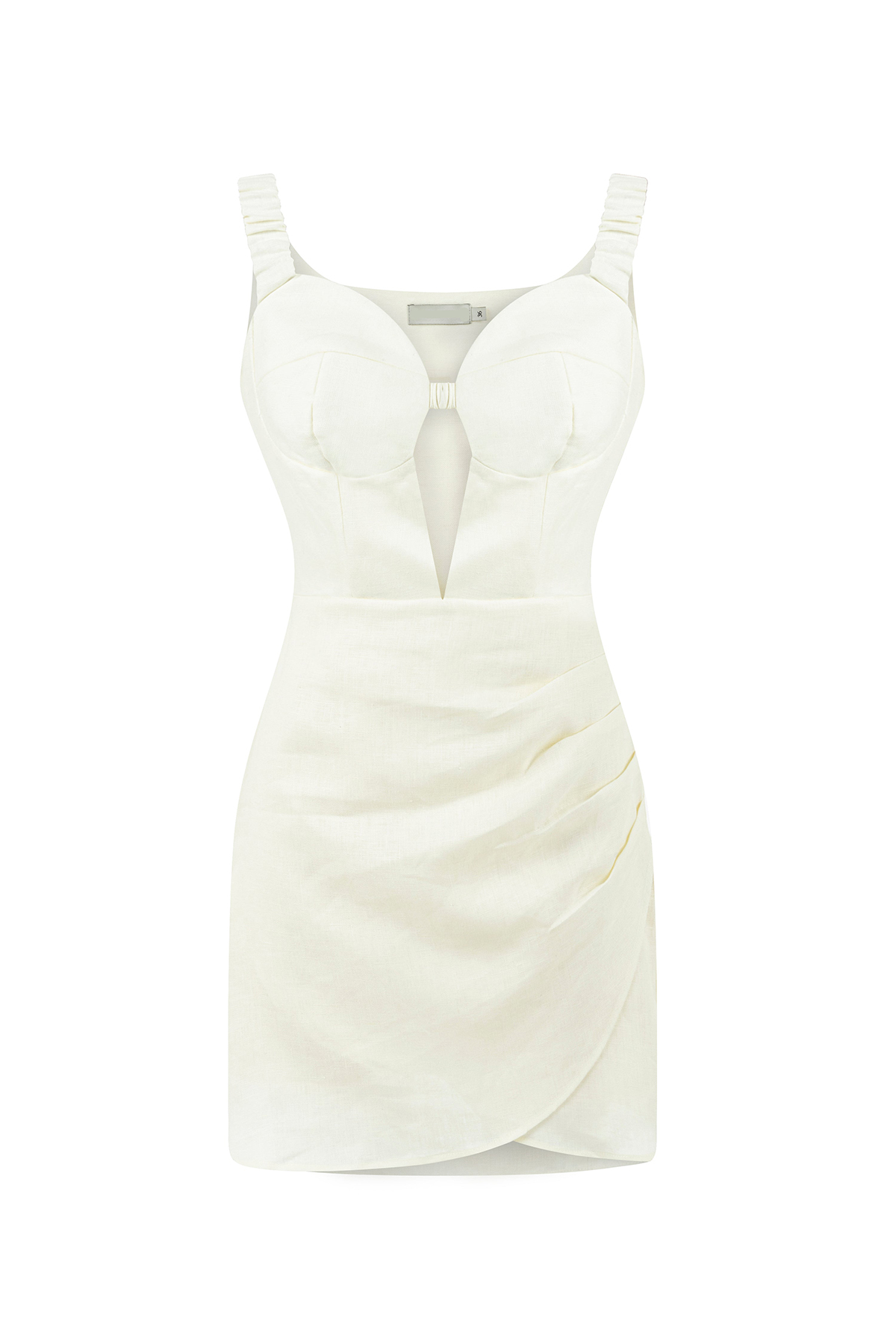 Straight Neck Mini Dress-White - notariosoax