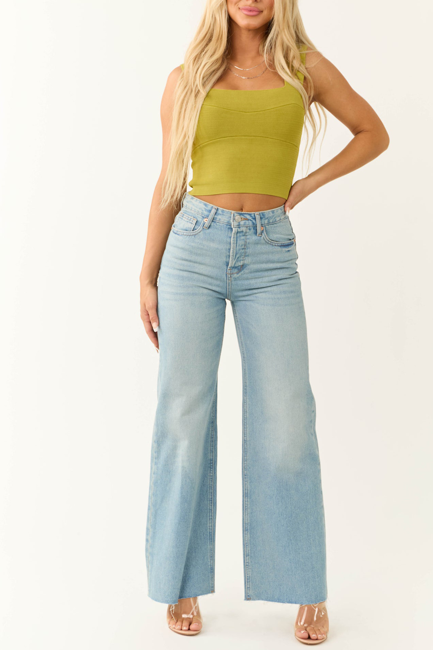 Rich Olive Square Neck Thick Knit Tank Top - notariosoax