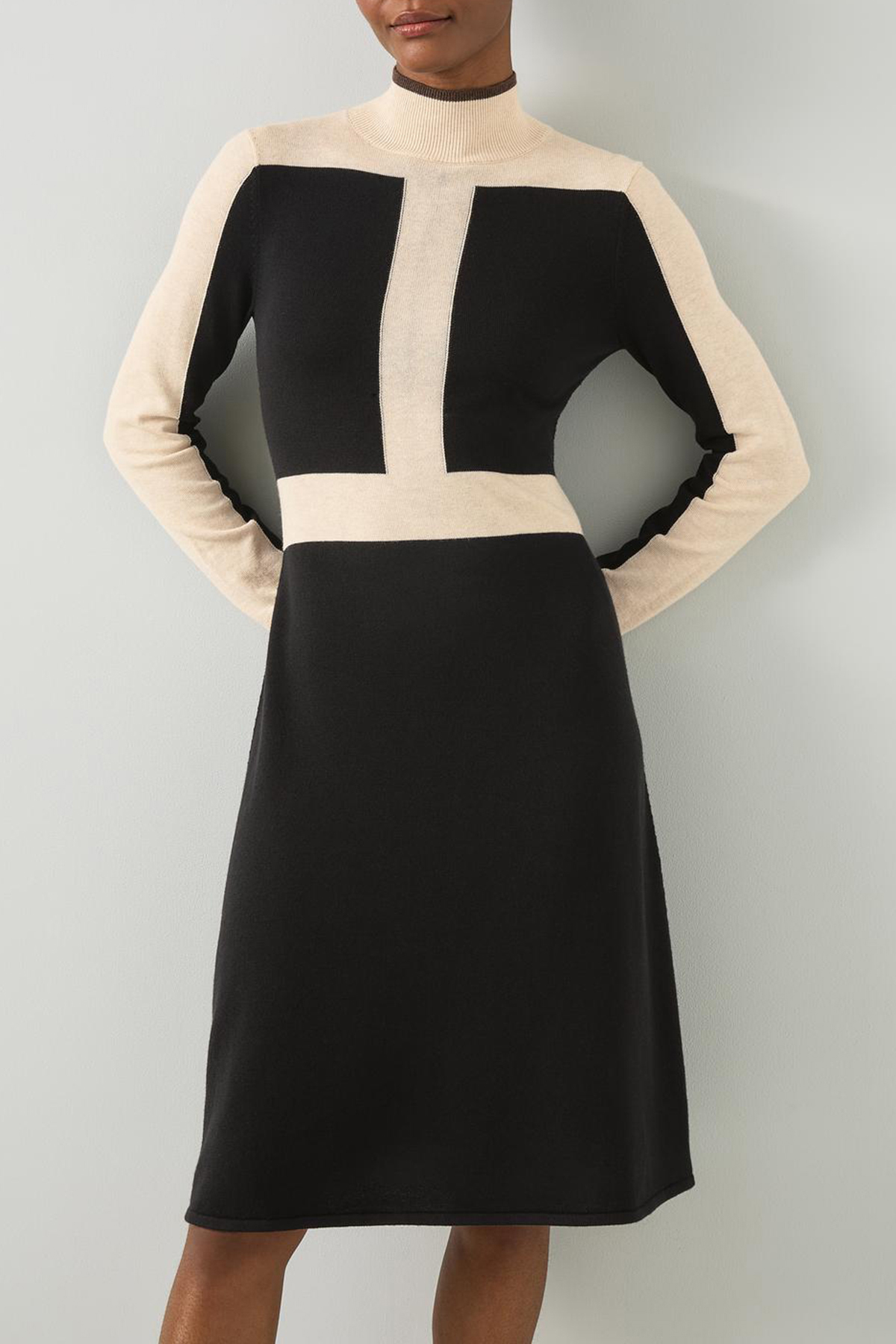Black Color Block Knit Midi Dress - notariosoax