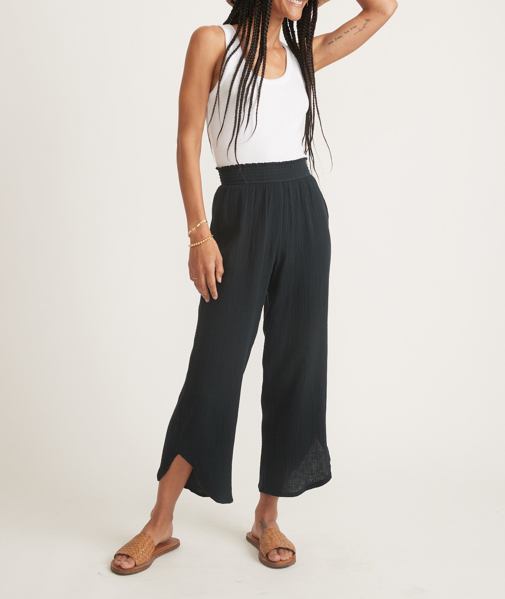 Black Elastic-Waist Trousers - notariosoax