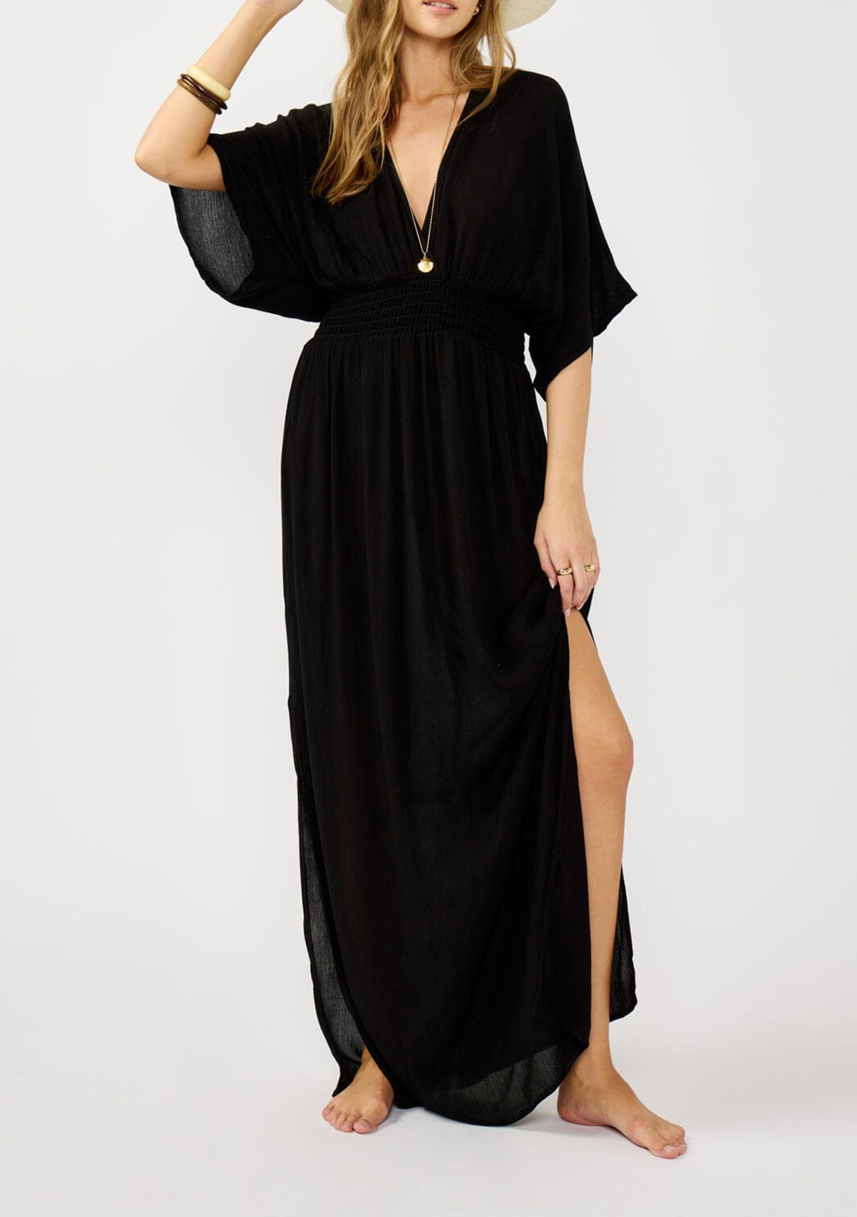 Side Slit V-Neck Half Sleeve Dress - notariosoax