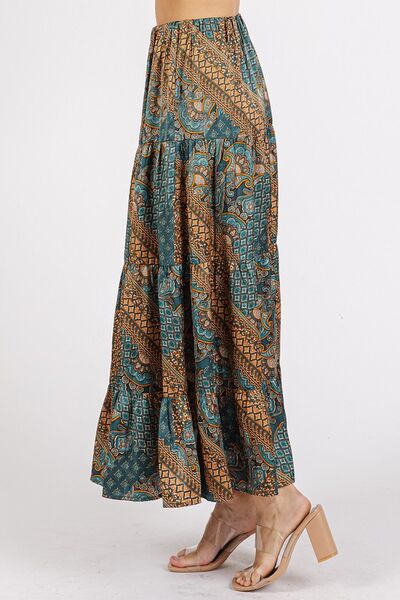 Flowing Paisley Patchwork Print Satin Maxi Skirt - notariosoax